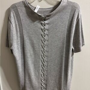 Stylish Gray Lace-Up Short Sleeve Sweater Tee